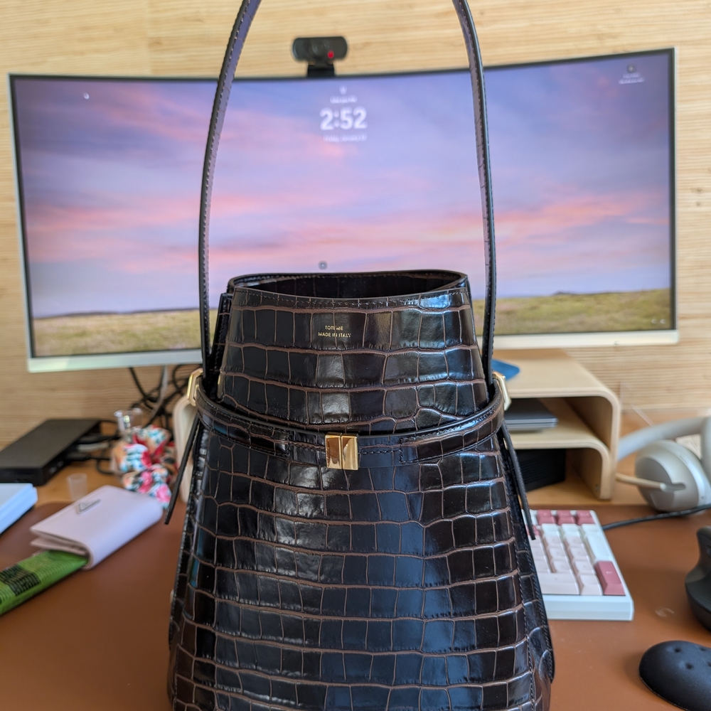 Toteme Black Crocodile-Embossed Shoulder Bag